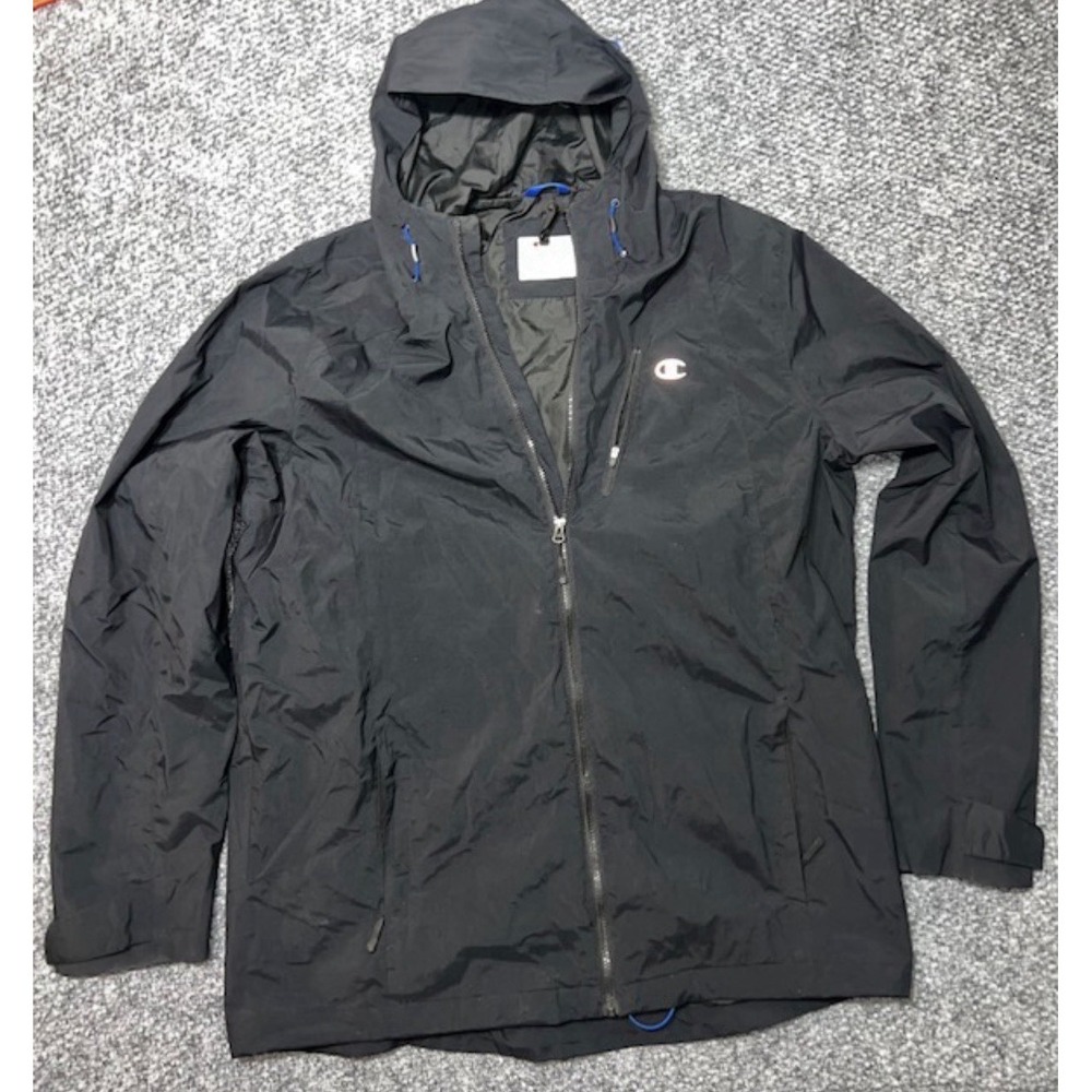 Champion Black Hooded Zip Windbreaker Jacket Logo Mid-Length Men's 2XLT